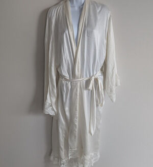 Emsilk Designs Silk Robe Womens One Size Lace Trim Romantic Old Money Coquette